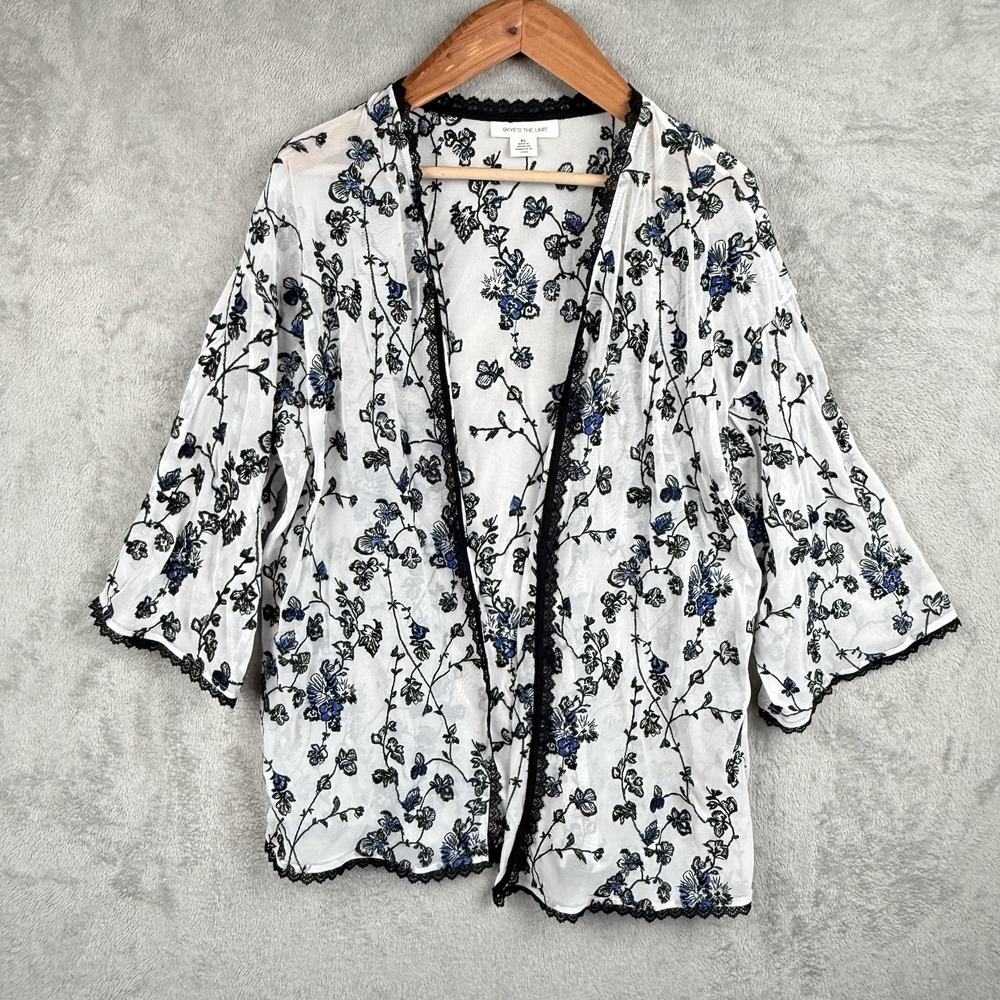 Skyes the Limit Cardigan Women XL‎ Embroidered Floral Lace Kimono Fairy Gothic